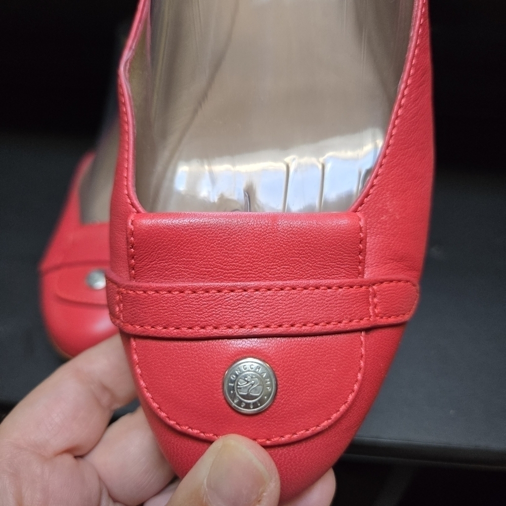 Longchamp Light Red/Coral Le Pliage Leather Ballet Flats - Picture 5 of 9